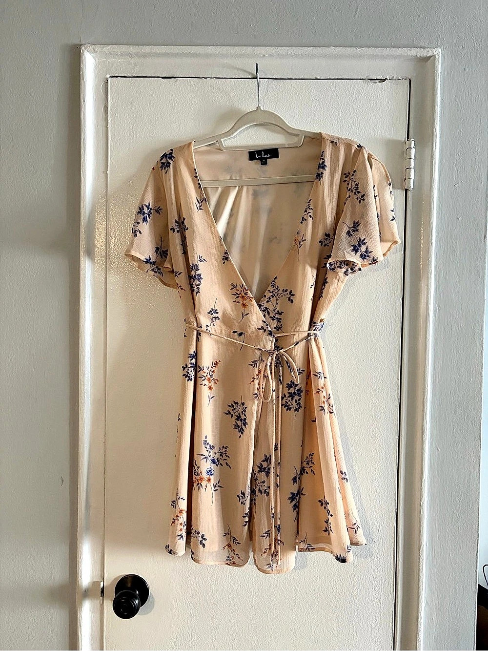 Lulus Playing Around Beige Wrap Skort Romper Floral Mini Dress